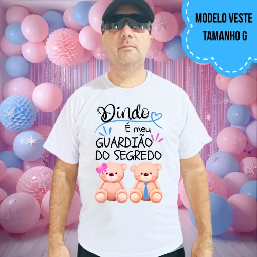 Camiseta Dindo Guardião Do Segredo Ursinha Lacinho Rosa E Ursinho Gravata Azul