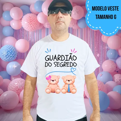 Camiseta Guardião Do Segredo Ursinha Lacinho Rosa E Ursinho Gravata Azul