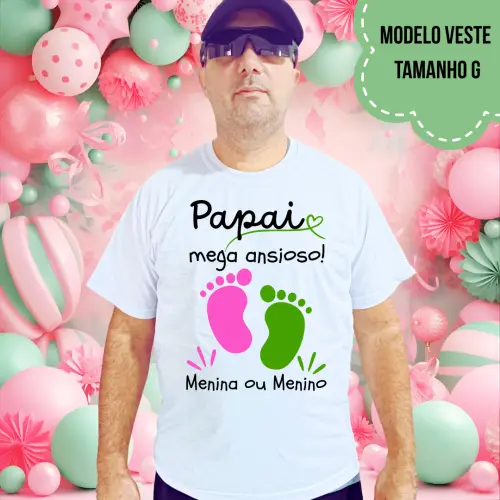 Camiseta Papai Mega Ansioso Pezinhos Rosa E Verde