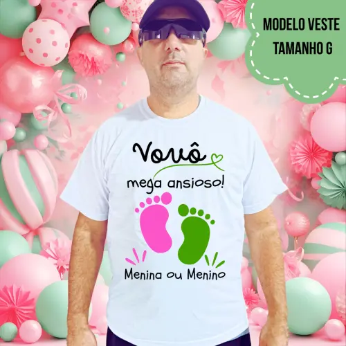 Camiseta Vovô Mega Ansioso Pezinhos Rosa E Verde