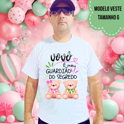 Camiseta Vovô Guardião Do Segredo Ursinhos Babador Rosa E Verde