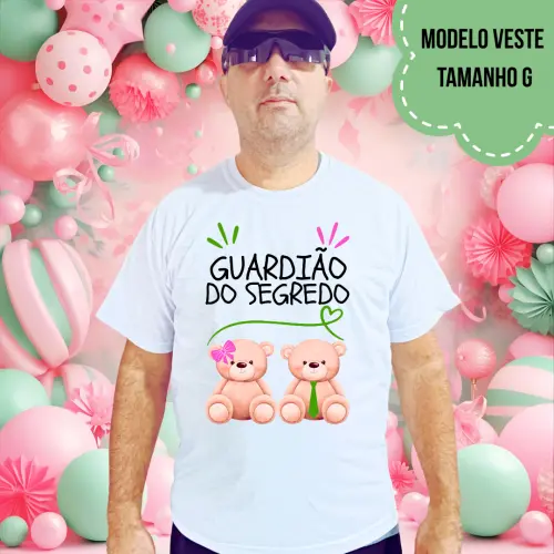 Camiseta Guardião Do Segredo Ursinha Lacinho Rosa E Ursinho Gravata Verde