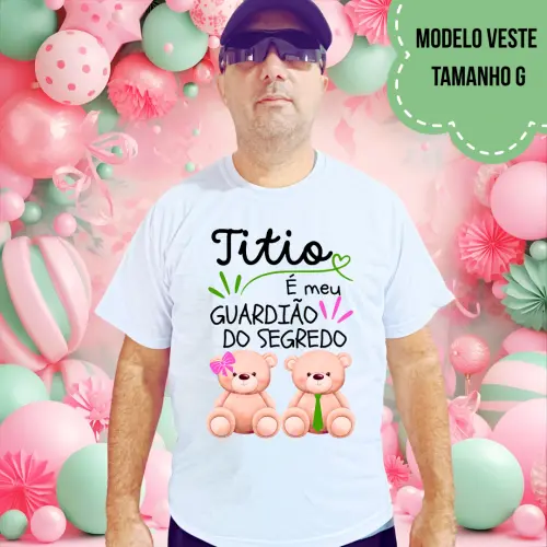 Camiseta Titio Guardião Do Segredo Ursinha Lacinho Rosa E Ursinho Gravata Verde