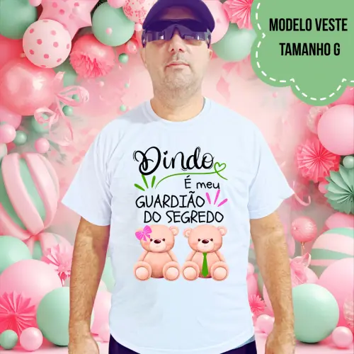Camiseta Dindo Guardião Do Segredo Ursinha Lacinho Rosa E Ursinho Gravata Verde