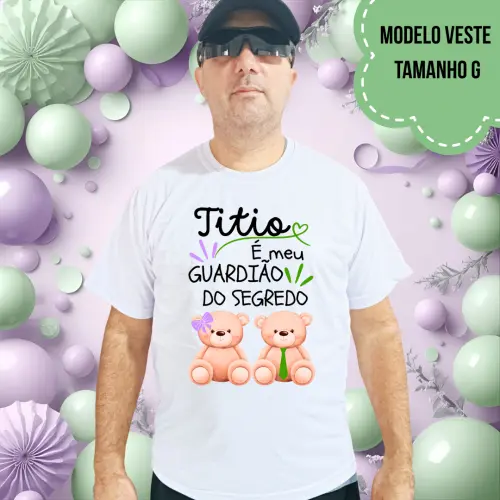 Camiseta Titio Guardião Do Segredo Ursinha Lacinho Lilás E Ursinho Gravata Verde