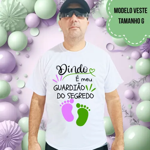 Camiseta Dindo Guardião Do Segredo Pezinhos Lilás E Verde