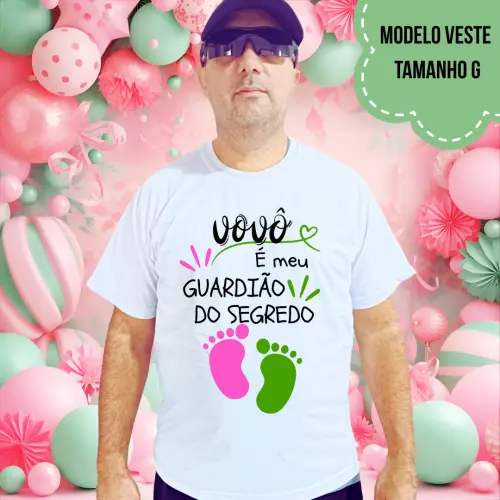 Camiseta Vovô Guardião Do Segredo Pezinhos Rosa E Verde