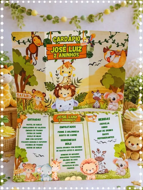 Cardápio Personalizado Safári (Fazemos Qualquer Tema)