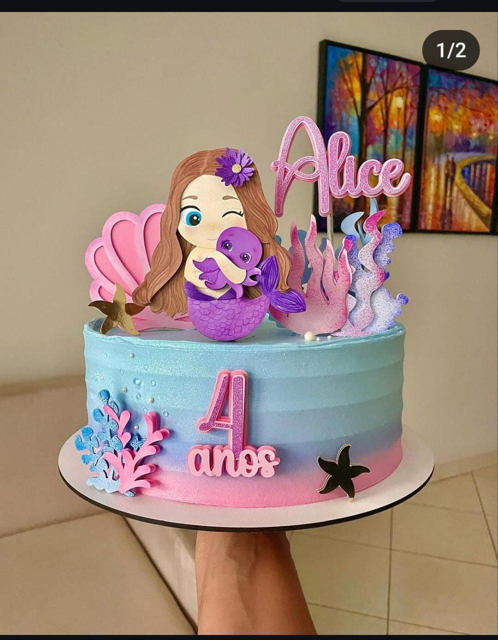 Arquivo de corte topo de bolo FUNDO DO MAR AQUARELA SEREIA