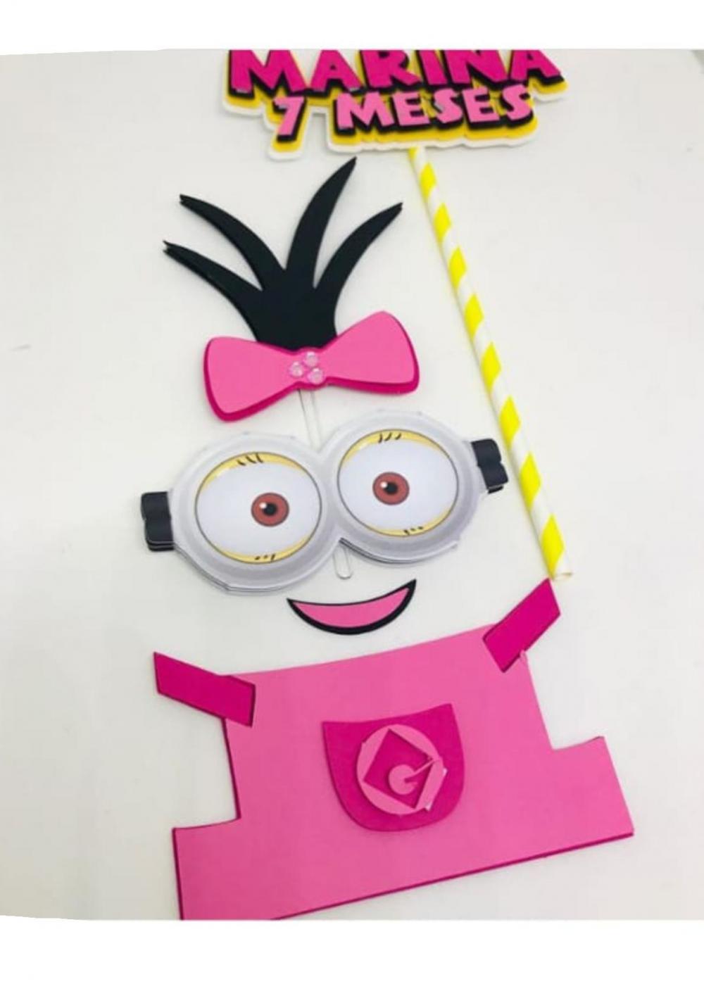 Arquivo de corte topo de bolo Minions Rosa