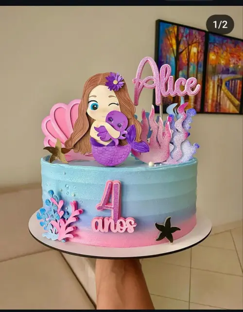 Arquivo de corte topo de bolo FUNDO DO MAR AQUARELA SEREIA