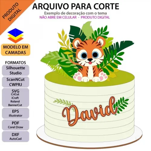 Arquivo de corte topo de bolo Tigre Baby Cute