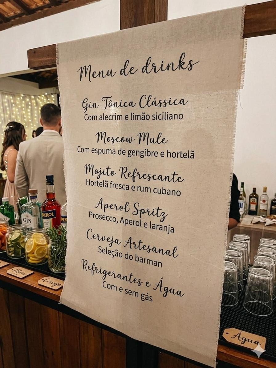 Menu de drinks em tecido para eventos