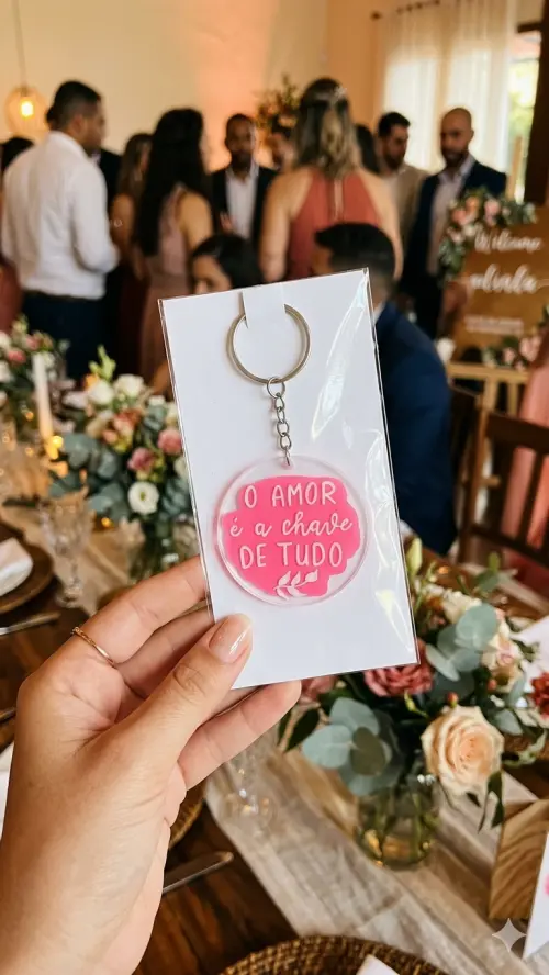 chaveiro em acrílico pintado e escrito à mão