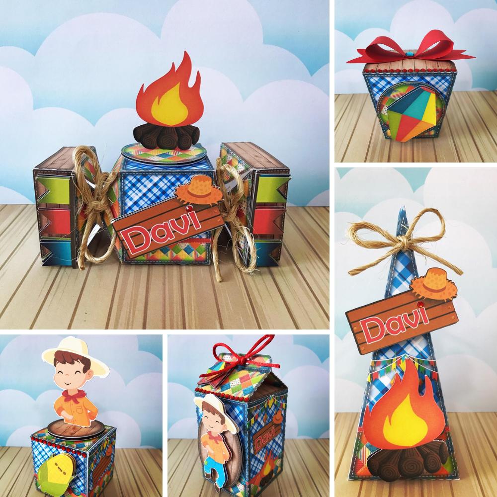 Kit Festa Junina Menino 04 Personalizado Luxo | Caixinhas Decorad