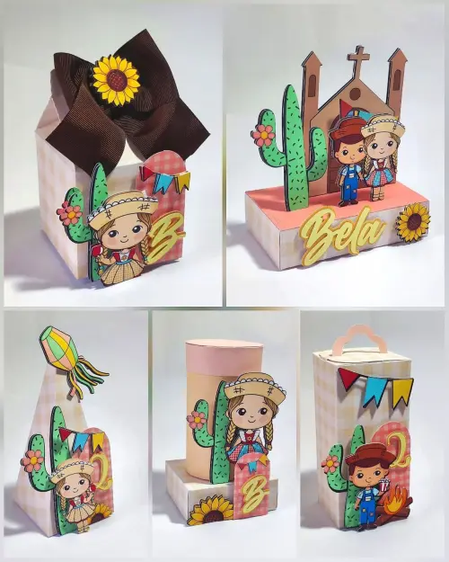 Kit Festa Junina 26 Personalizado Luxo | Caixinhas Decoradas Premium | 30 Peças