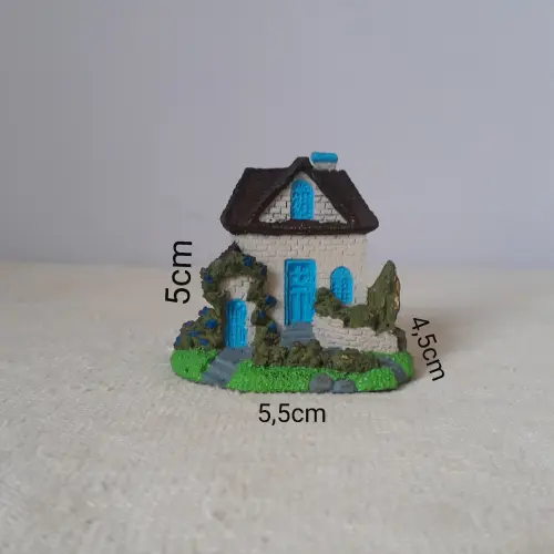 Casa Miniatura de Resina azul pintada á mão