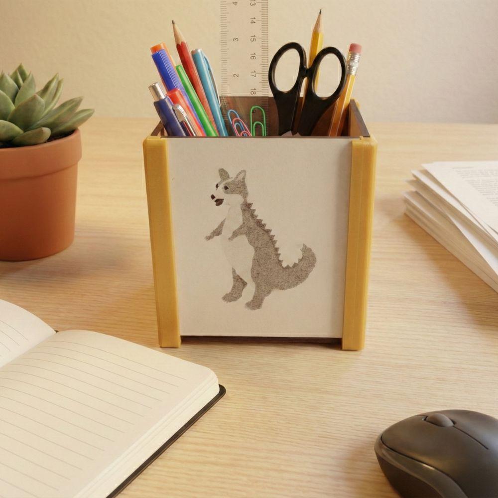 Porta-lápis de Mesa com Animais, Design Corginossauro Rex e Amig