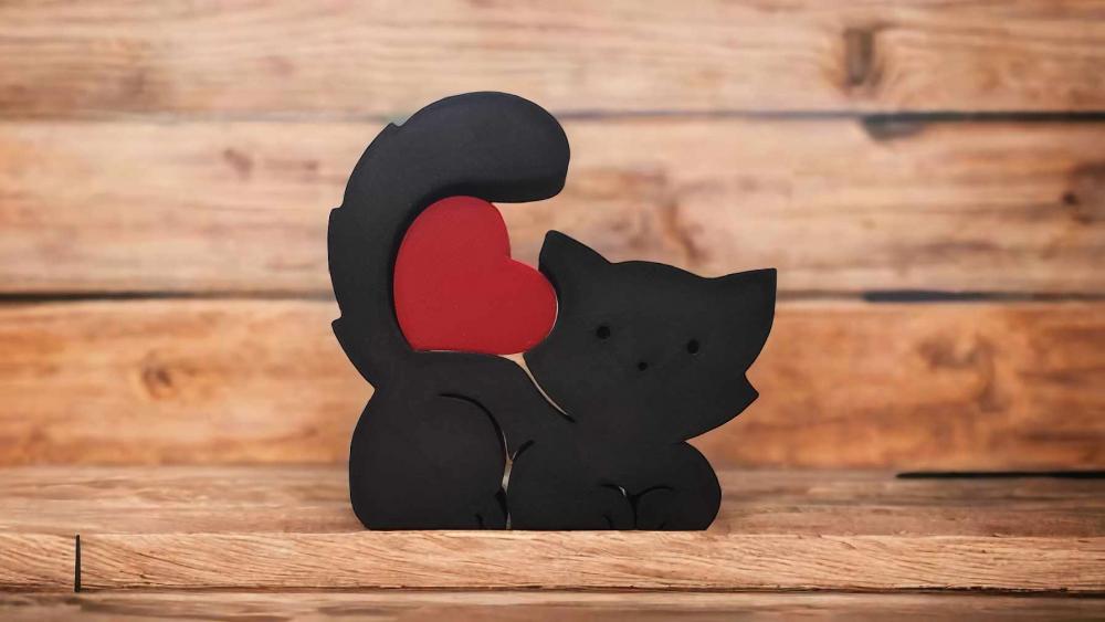 Gato Decorativo com Coração – Decoração Moderna e Fofa – 