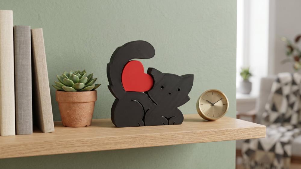 Gato Decorativo com Coração – Decoração Moderna e Fofa – 