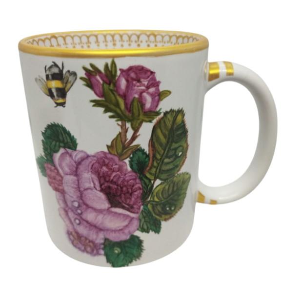 Caneca de Porcelana Pintada à Mão - Modelo Floral com Abelha