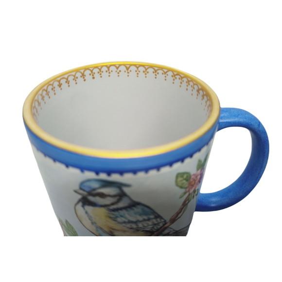 Caneca de Porcelana Pintada à Mão - Pássaro Azul ? Peça Únic