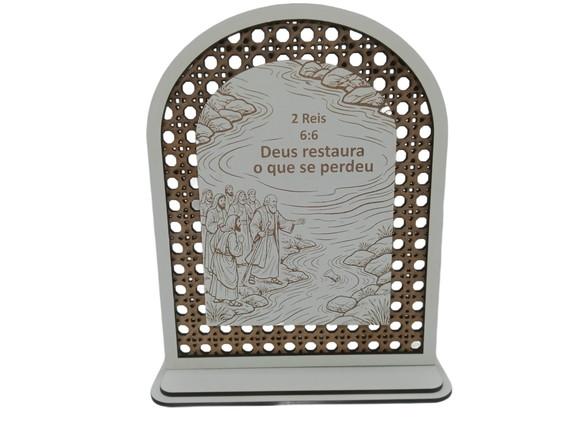 Placa mdf Machado Flutuante - Deus Restaura - 2 Reis 6:6