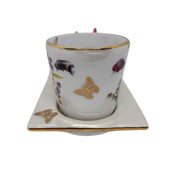Xícara de Porcelana com Pires - Tema Borboleta / com Ouro