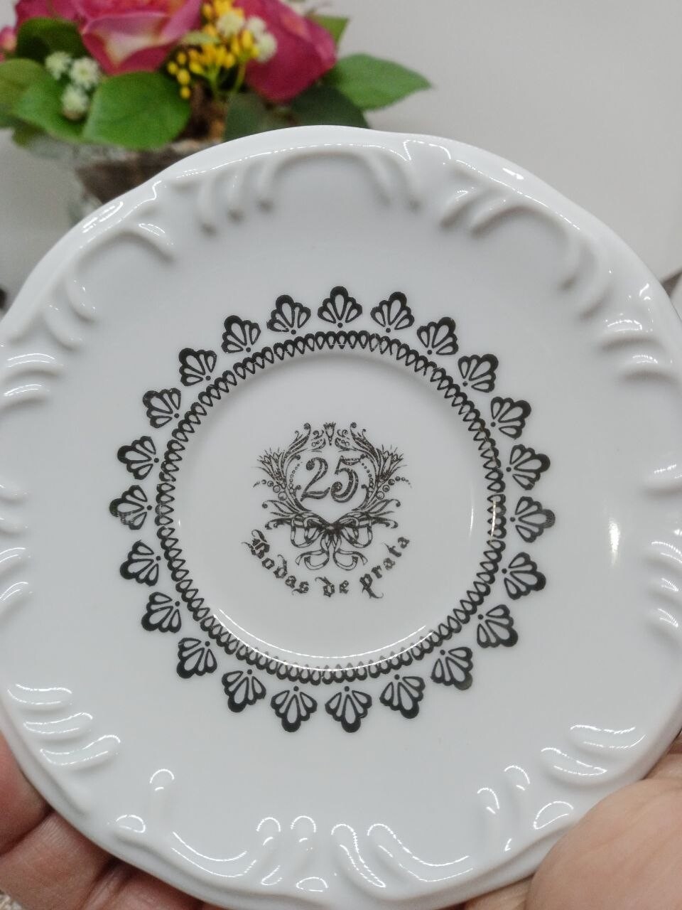 Par de Xícaras de Café 70ml para Bodas de Prata – Porcelana P