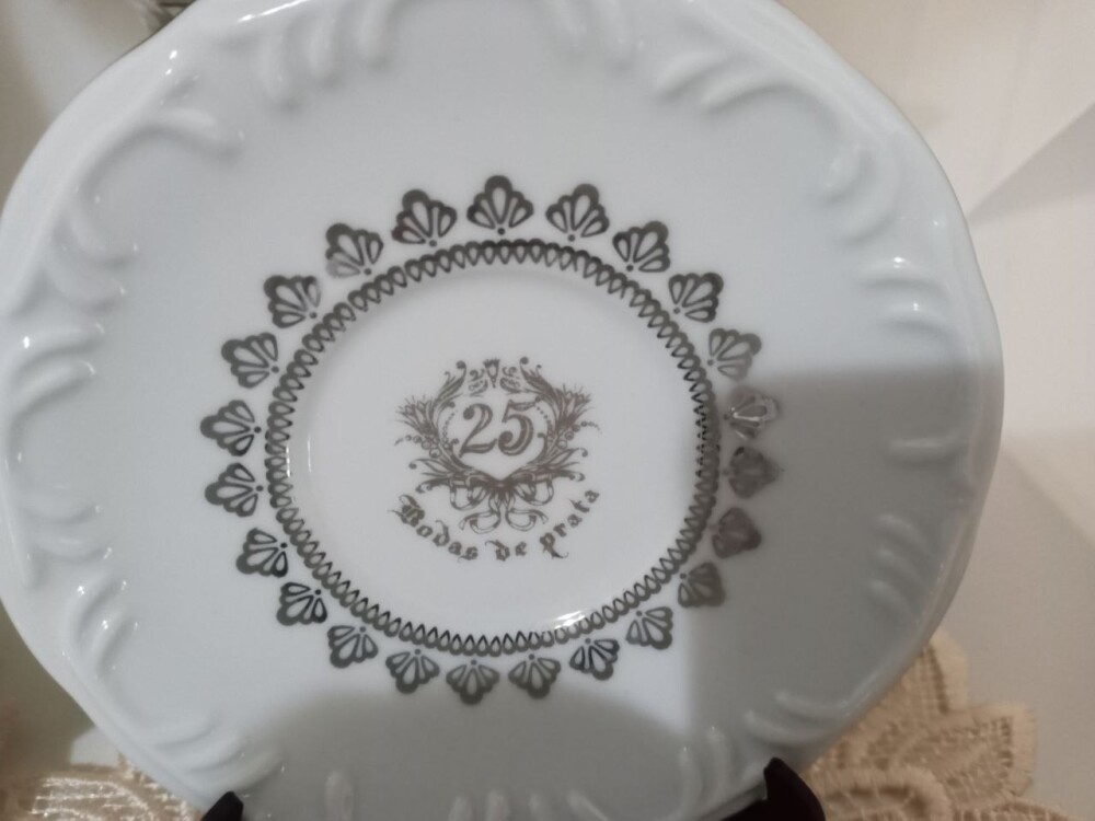 Par de Xícaras de Café 70ml para Bodas de Prata – Porcelana P