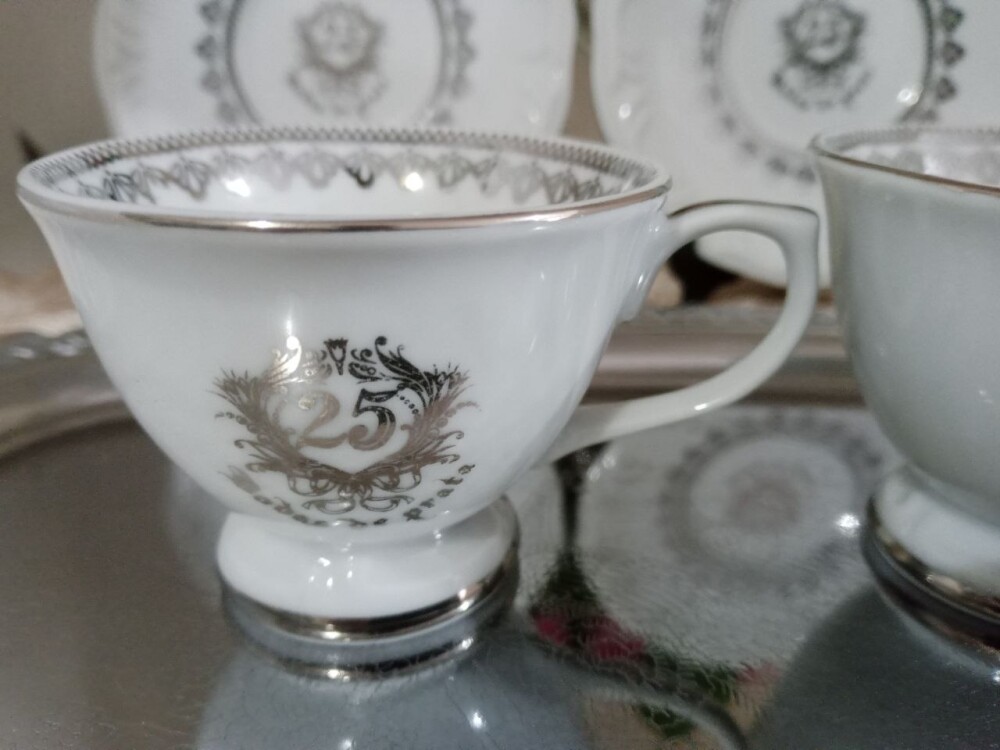 Par de Xícaras de Café 70ml para Bodas de Prata – Porcelana P