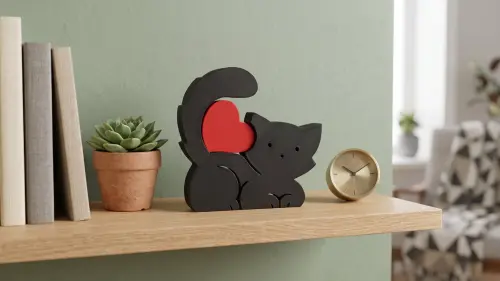 Gato Decorativo com Coração – Decoração Moderna e Fofa – 