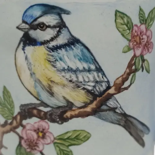 Caneca de Porcelana Pintada à Mão - Pássaro Azul ? Peça Únic