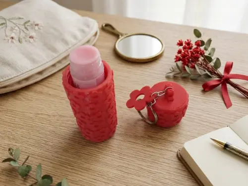 Chaveiro Porta Protetor Labial Floral com Tampa Rosqueável – E
