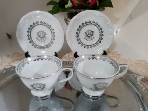 Par de Xícaras de Café 70ml para Bodas de Prata – Porcelana Pintada à Mão
