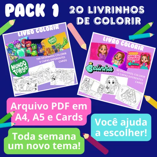 PACK 1 – 20 LIVRINHOS PARA COLORIR - Arquivo PDF para Impressão