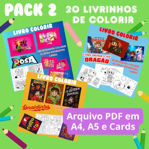 PACK 2 – 20 LIVRINHOS PARA COLORIR - Arquivo PDF para Impressão