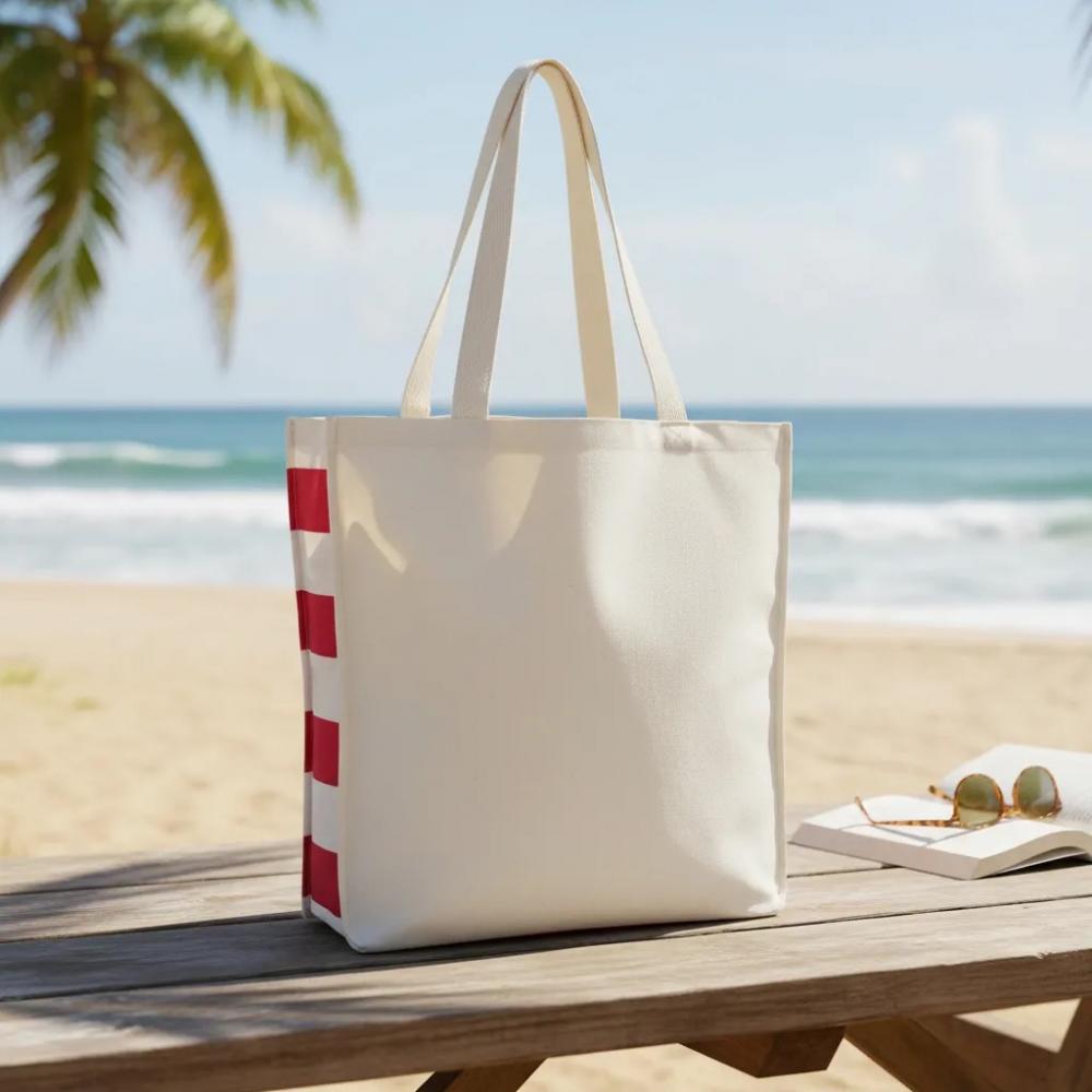 Tote Bag Crua com Detalhe Vinho