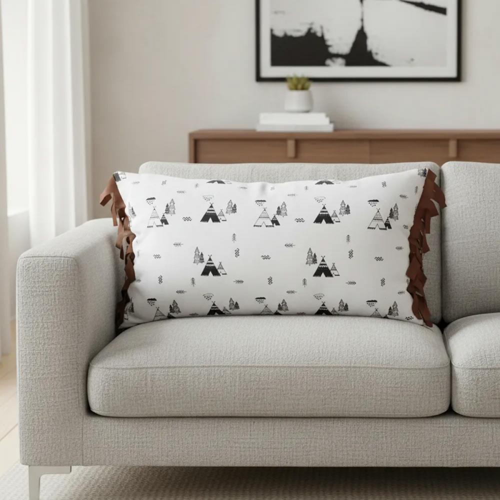 Capa de Almofada Tepee Retangular com Franja Branco