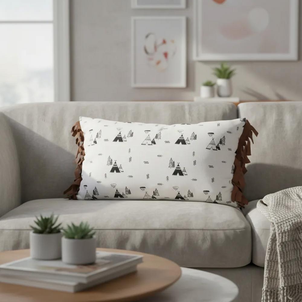 Capa de Almofada Tepee Retangular com Franja Branco