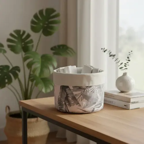 Eco Cesto de Tecido Folhagem Claro