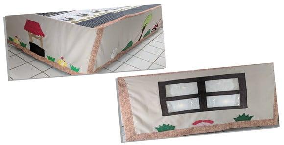 Toalha de mesa vira casinha cavalinho