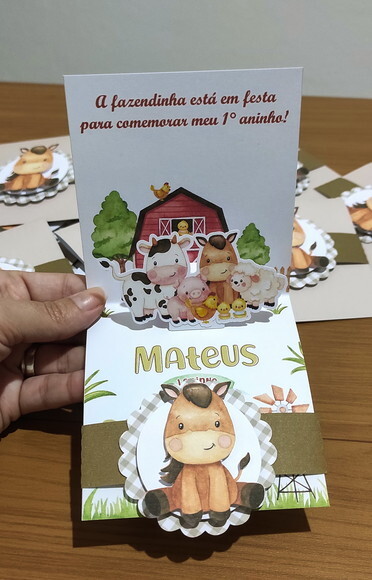 Convite 3d Fazendinha Menino