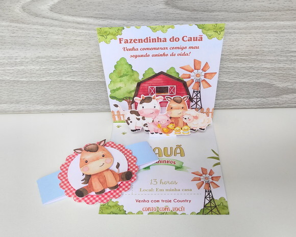 Convite 3d Fazendinha Menino