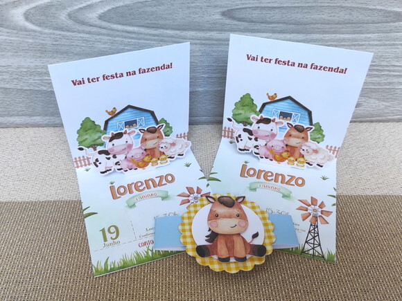 Convite 3d Fazendinha Menino