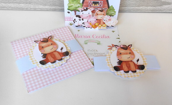 Convite 3d Fazendinha Rosa