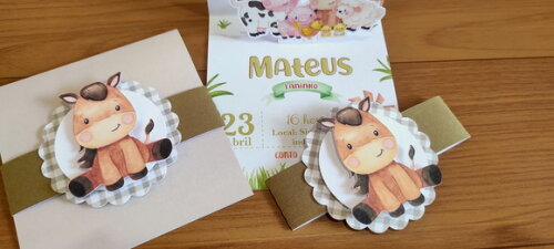 Convite 3d Fazendinha Menino