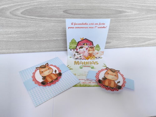 Convite 3d Fazendinha Menino