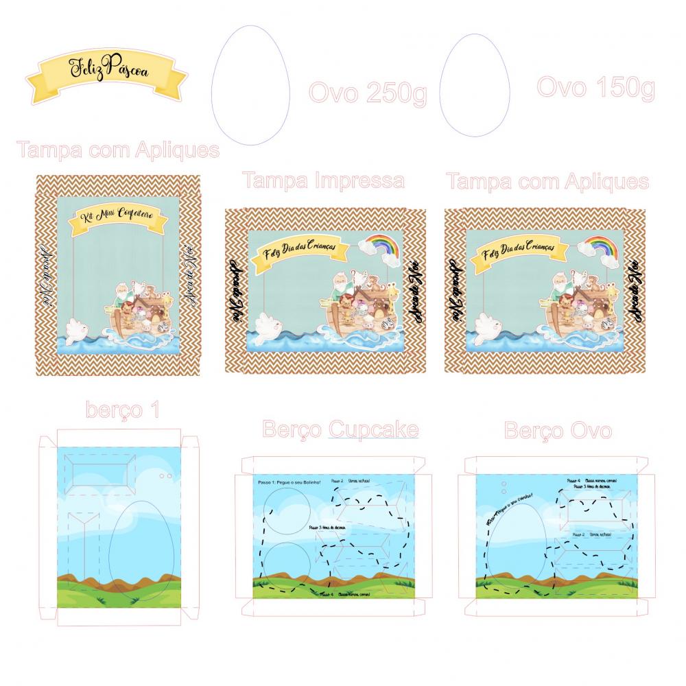 Arquivo de Corte Caixa Mini Confeiteiro Ovo Cupcake Arca de Noé 
