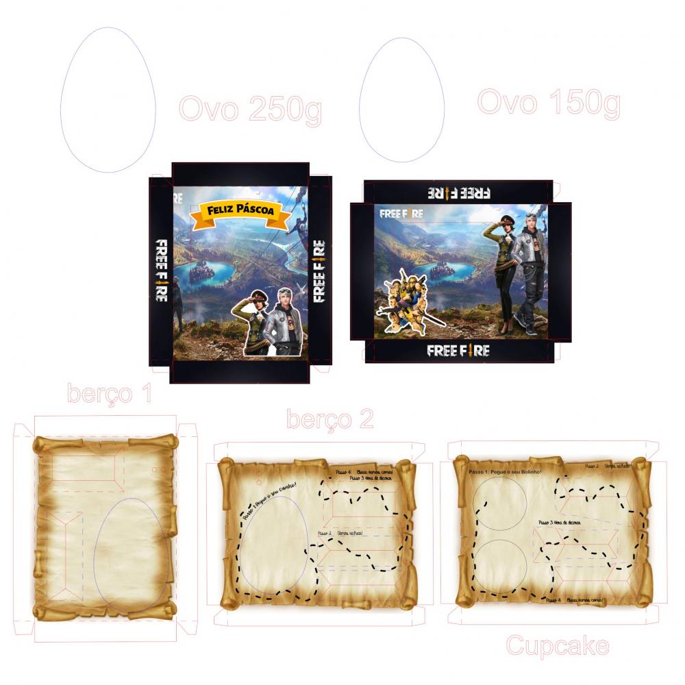 Arquivo de Corte Caixa Mini Confeiteiro Ovo Cupcake FreeFire 01
